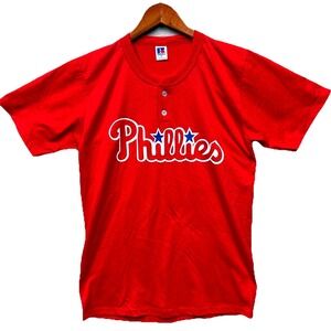 Vintage Russell Athletic Philadelphia Phillies Henley Shirt Red Men's‎ M USA